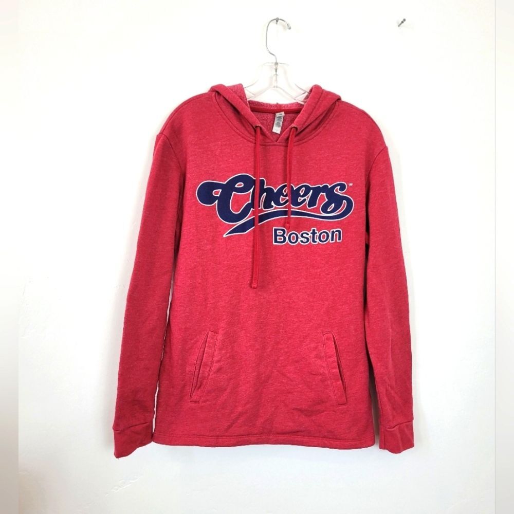 Cheers Boston Hoodie Sweatshirt Red Loungewear Cozy Casual Women's Small